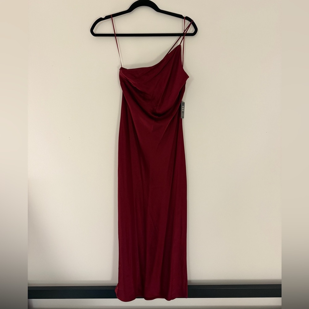 Express Burgundy Satin One-Shoulder Midi Dress